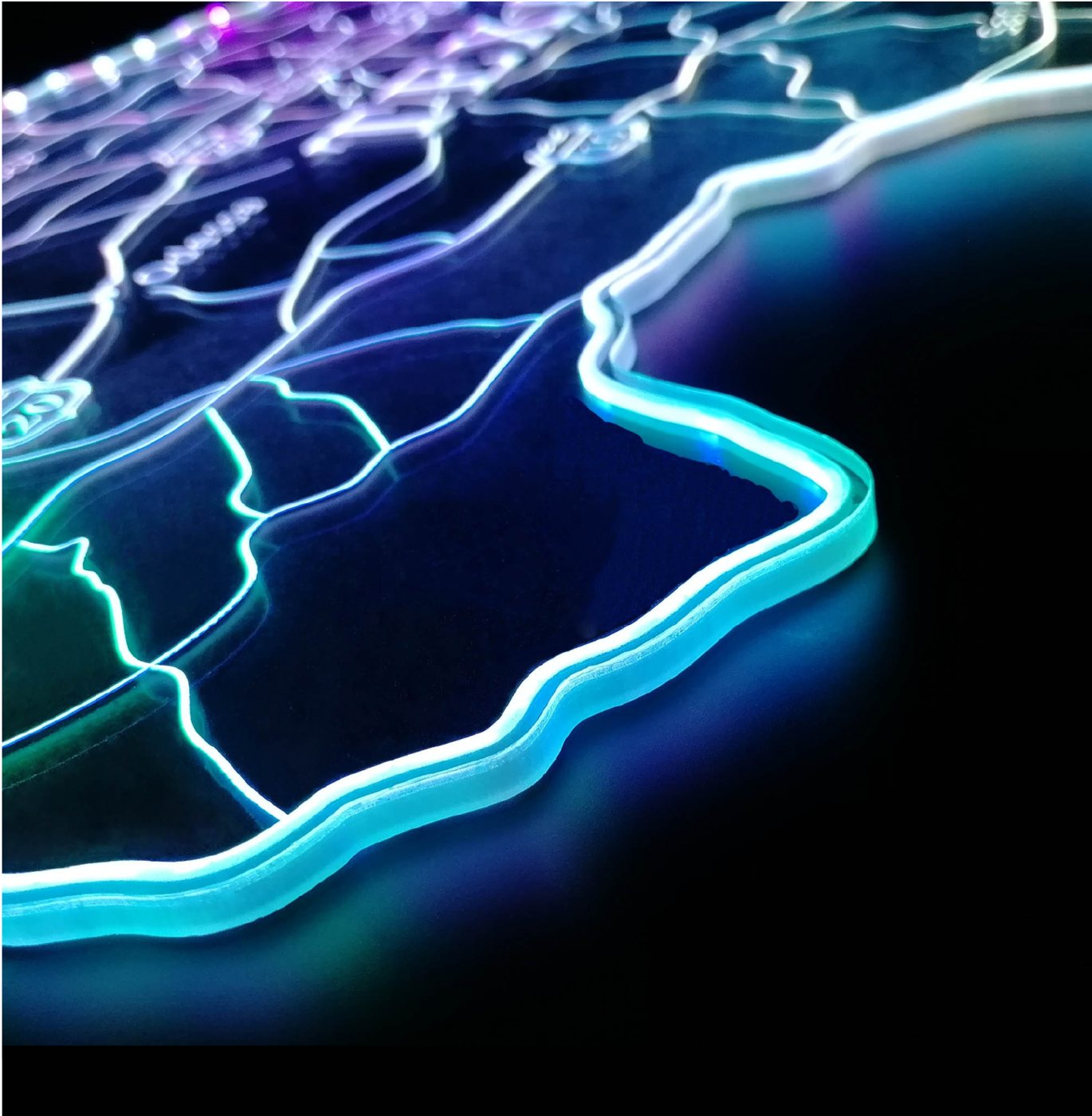 ADVPRO Glam Sign glowing in cyan and blue