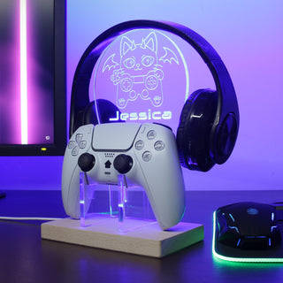 ADVPRO Cutie devil cat playing game Personalized Gamer LED neon stand hgA-p0068-tm - Blue