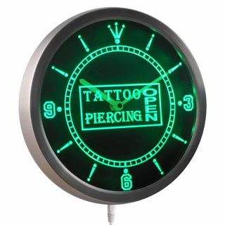 ADVPRO Tattoo Piercing Open Shop Neon Sign LED Wall Clock nc0284 - Green
