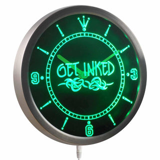 ADVPRO Get Inked Tattoo Shop Neon Sign LED Wall Clock nc0303 - Green