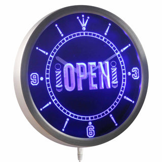 ADVPRO Barber Pole Hair Cut Open Neon Sign LED Wall Clock nc0419 - Blue