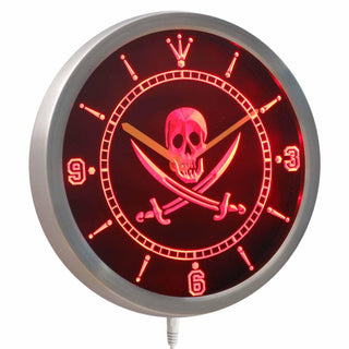ADVPRO Pirates Skull Head Bar Pub Beer Neon Sign LED Wall Clock nc0452 - Red