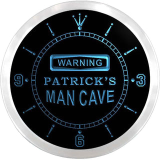 ADVPRO Patrick's Man Cave Warning Custom Name Neon Sign Clock ncx0042-tm - Blue