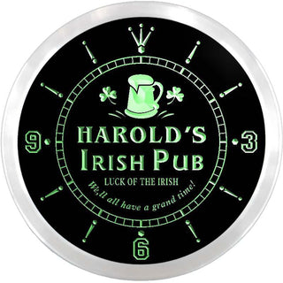 ADVPRO Harold's Irish Pub Custom Name Neon Sign Clock ncx0044-tm - Green