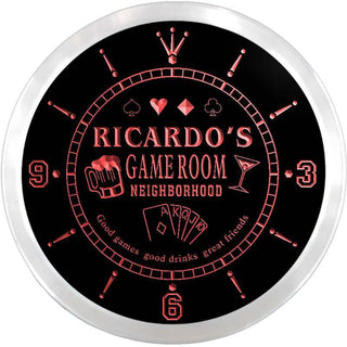 ADVPRO Ricardo's Poker Game Room Custom Name Neon Sign Clock ncx0190-tm - Red