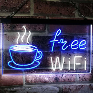 ADVPRO Free Wi-Fi Coffee Shop Dual Color LED Neon Sign st6-i2572 - White & Blue