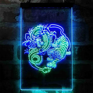 ADVPRO Dragon and Tiger Fighting Tattoo Art  Dual Color LED Neon Sign st6-i4045 - Green & Blue