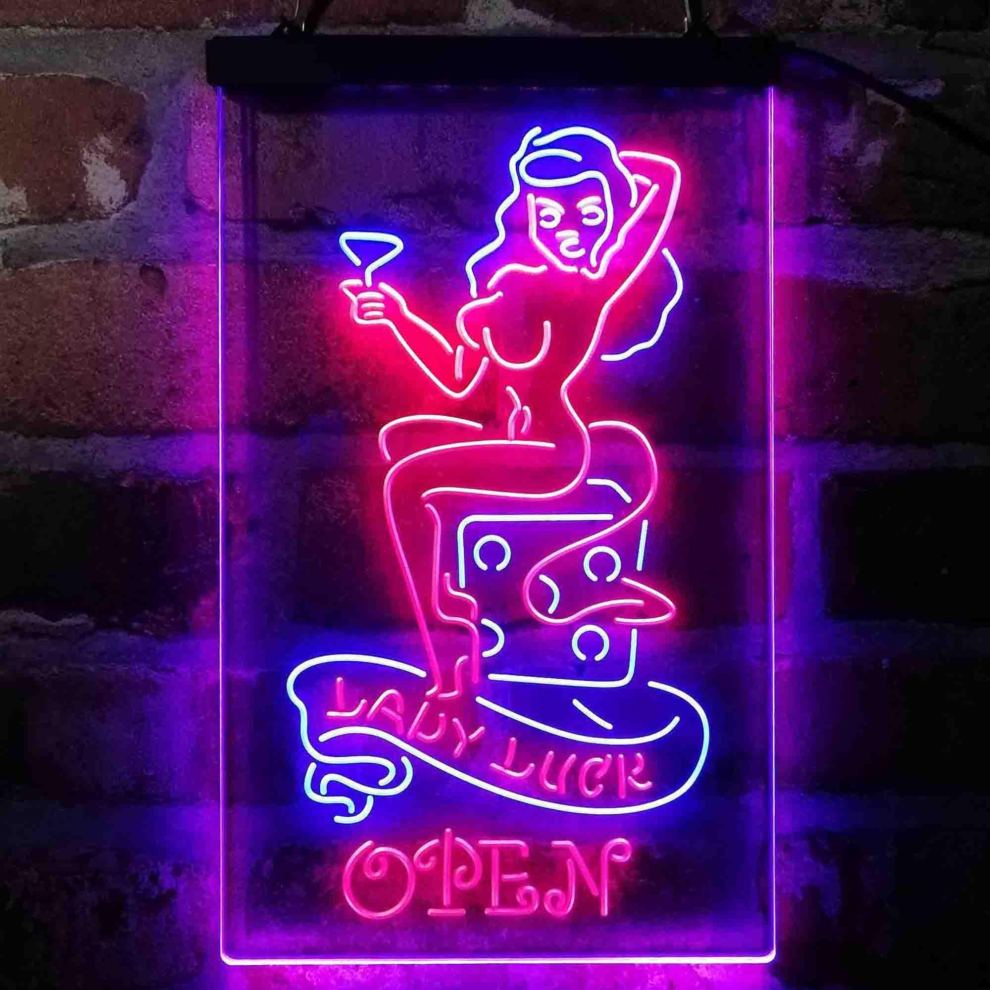 ADVPRO Devil Lady Luck Casino Open Dual-Color LED Neon Sign
