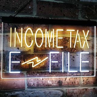 ADVPRO Income Tax E-File Indoor Display Dual Color LED Neon Sign st6-j2694 - White & Yellow