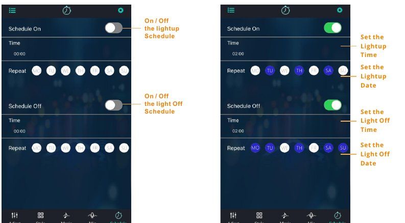 Timer schedule screens