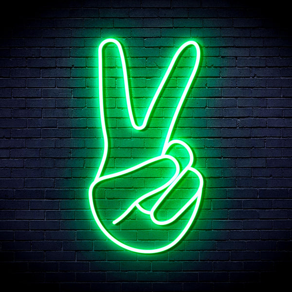 advpro-hand-showing-v-sign-ultra-bright-led-neon-sign-fnu0057 - Green