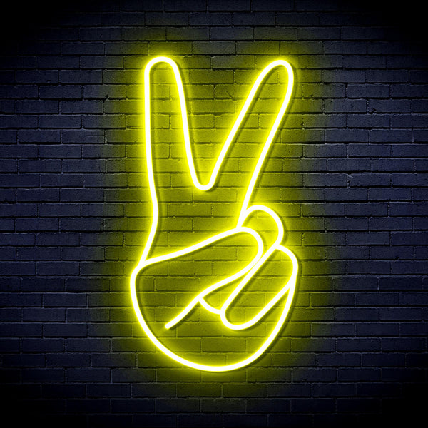 advpro-hand-showing-v-sign-ultra-bright-led-neon-sign-fnu0057 - Yellow