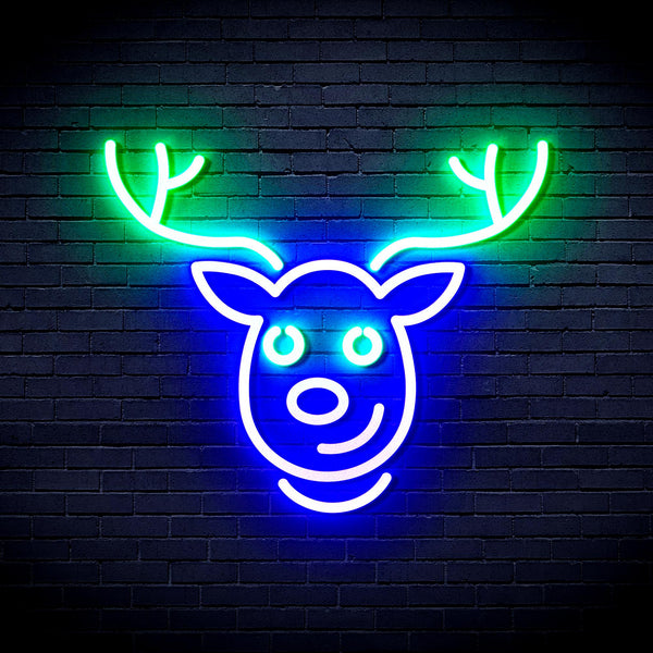 advpro-christmas-deer-face-ultra-bright-led-neon-sign-fnu0100 - Green & Blue