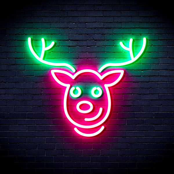 advpro-christmas-deer-face-ultra-bright-led-neon-sign-fnu0100 - Green & Pink