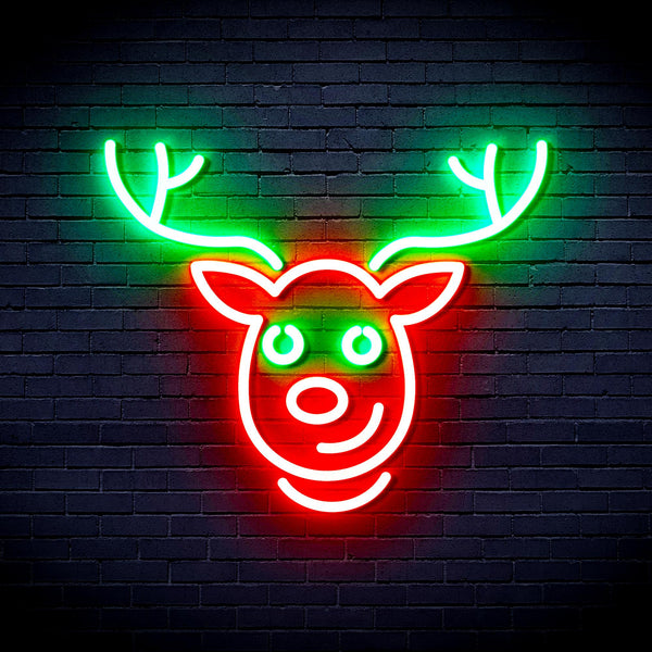 advpro-christmas-deer-face-ultra-bright-led-neon-sign-fnu0100 - Green & Red