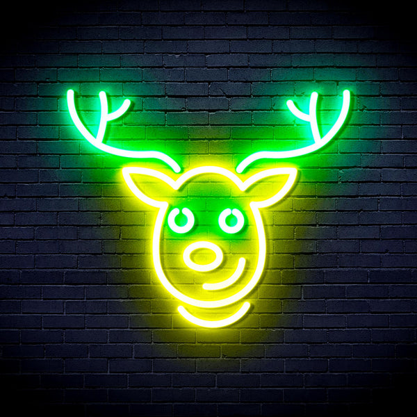 advpro-christmas-deer-face-ultra-bright-led-neon-sign-fnu0100 - Green & Yellow