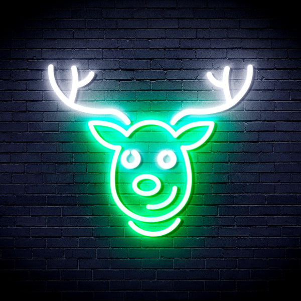 advpro-christmas-deer-face-ultra-bright-led-neon-sign-fnu0100 - White & Green