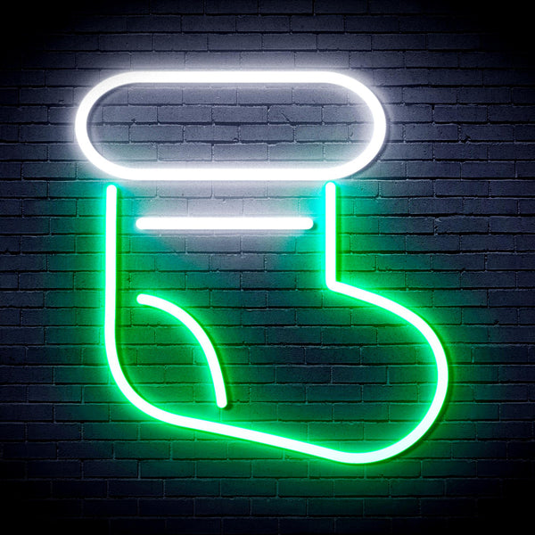 advpro-christmas-sock-ultra-bright-led-neon-sign-fnu0105 - White & Green
