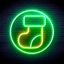 advpro-christmas-sock-ultra-bright-led-neon-sign-fnu0112 - Green & Yellow
