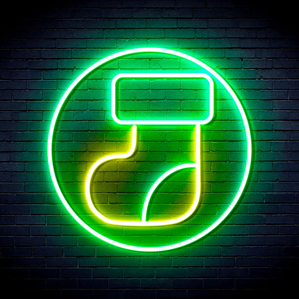 advpro-christmas-sock-ultra-bright-led-neon-sign-fnu0112 - Green & Yellow