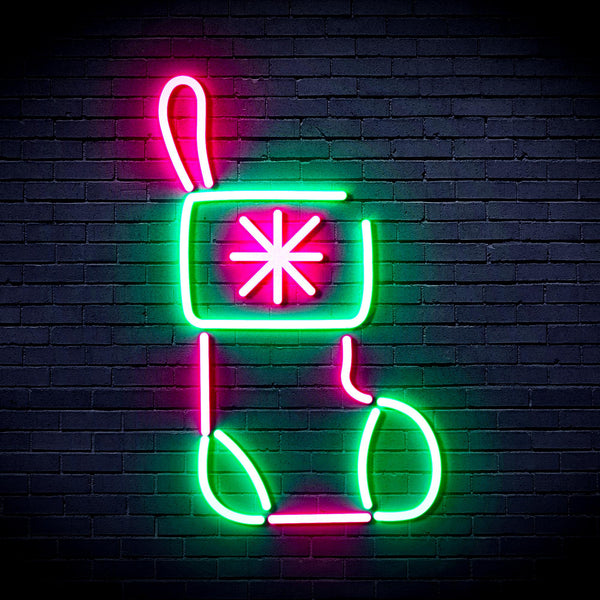 advpro-christmas-sock-ultra-bright-led-neon-sign-fnu0117 - Green & Pink