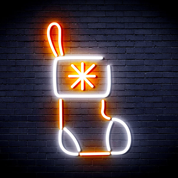 advpro-christmas-sock-ultra-bright-led-neon-sign-fnu0117 - White & Orange