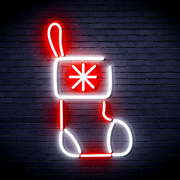 advpro-christmas-sock-ultra-bright-led-neon-sign-fnu0117 - White & Red
