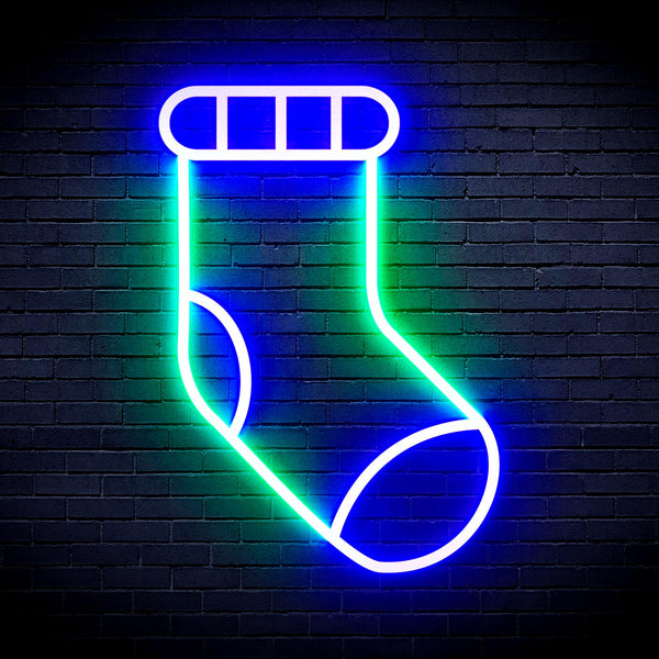 advpro-christmas-sock-ultra-bright-led-neon-sign-fnu0123 - Green & Blue