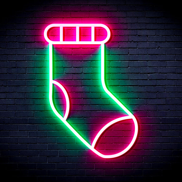 advpro-christmas-sock-ultra-bright-led-neon-sign-fnu0123 - Green & Pink