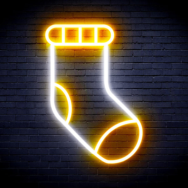 advpro-christmas-sock-ultra-bright-led-neon-sign-fnu0123 - White & Golden Yellow