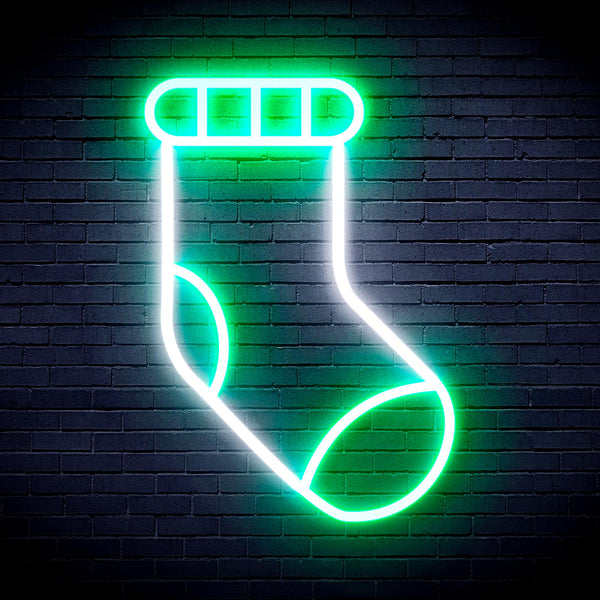 advpro-christmas-sock-ultra-bright-led-neon-sign-fnu0123 - White & Green
