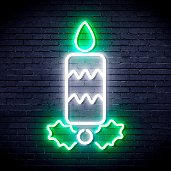 advpro-christmas-candle-ultra-bright-led-neon-sign-fnu0156 - White & Green
