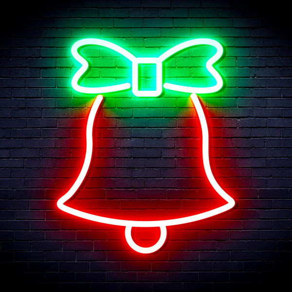 advpro-christmas-bell-with-ribbon-ultra-bright-led-neon-sign-fnu0161 - Green & Red