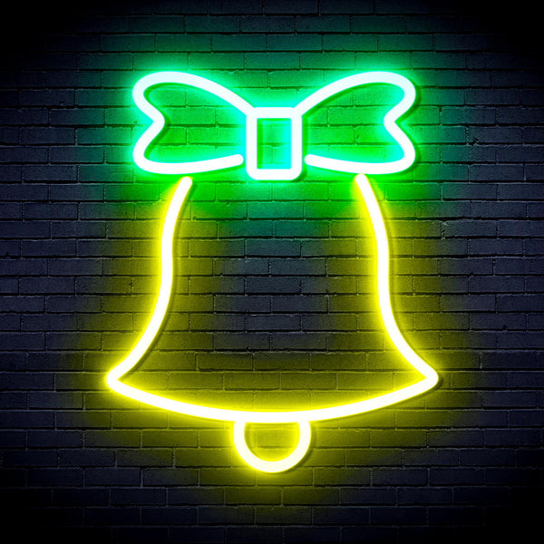 advpro-christmas-bell-with-ribbon-ultra-bright-led-neon-sign-fnu0161 - Green & Yellow