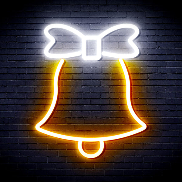advpro-christmas-bell-with-ribbon-ultra-bright-led-neon-sign-fnu0161 - White & Golden Yellow