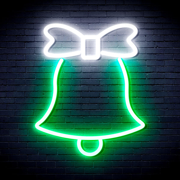 advpro-christmas-bell-with-ribbon-ultra-bright-led-neon-sign-fnu0161 - White & Green