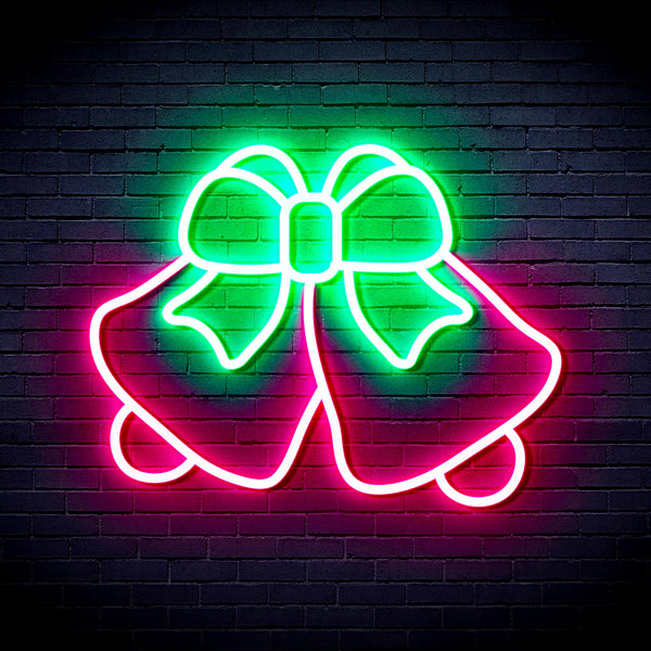advpro-christmas-bell-with-ribbon-ultra-bright-led-neon-sign-fnu0162 - Green & Pink