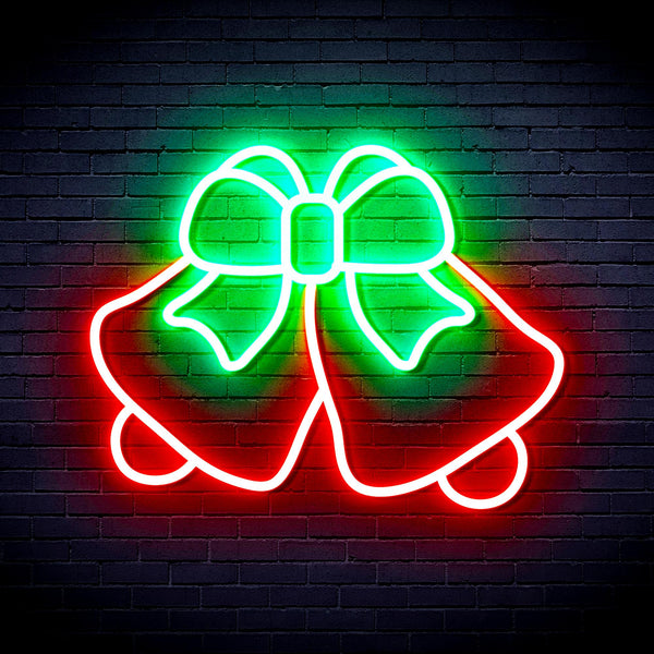 advpro-christmas-bell-with-ribbon-ultra-bright-led-neon-sign-fnu0162 - Green & Red