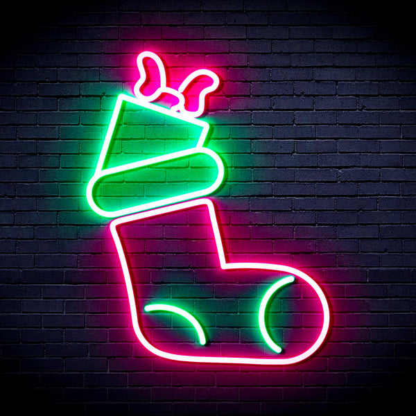 advpro-christmas-sock-with-present-ultra-bright-led-neon-sign-fnu0166 - Green & Pink