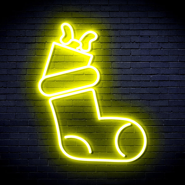 advpro-christmas-sock-with-present-ultra-bright-led-neon-sign-fnu0166 - Yellow
