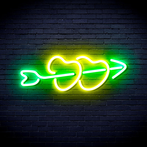 advpro-hearts-with-arrow-ultra-bright-led-neon-sign-fnu0200 - Green & Yellow