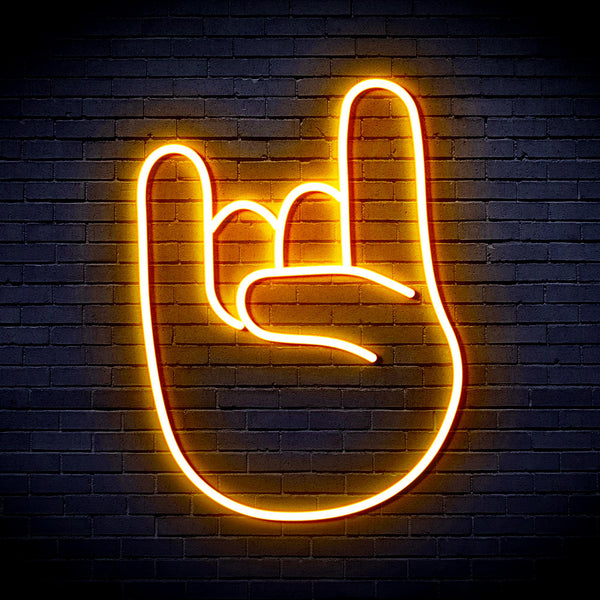 advpro-rock-on-hand-sign-ultra-bright-led-neon-sign-fnu0233 - Golden Yellow