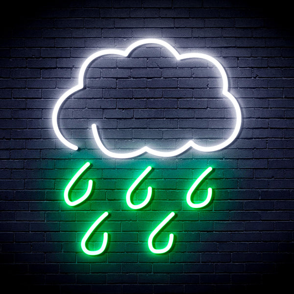 advpro-raining-cloud-ultra-bright-led-neon-sign-fnu0259 - White & Green