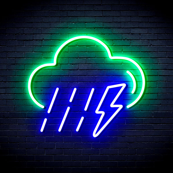 advpro-raining-cloud-with-thunder-ultra-bright-led-neon-sign-fnu0261 - Green & Blue