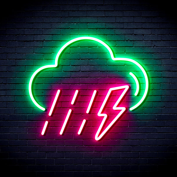 advpro-raining-cloud-with-thunder-ultra-bright-led-neon-sign-fnu0261 - Green & Pink