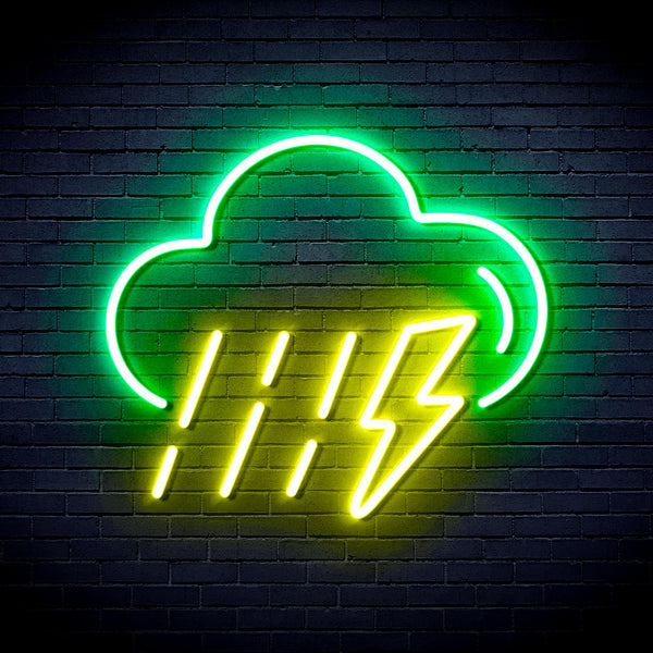 advpro-raining-cloud-with-thunder-ultra-bright-led-neon-sign-fnu0261 - Green & Yellow