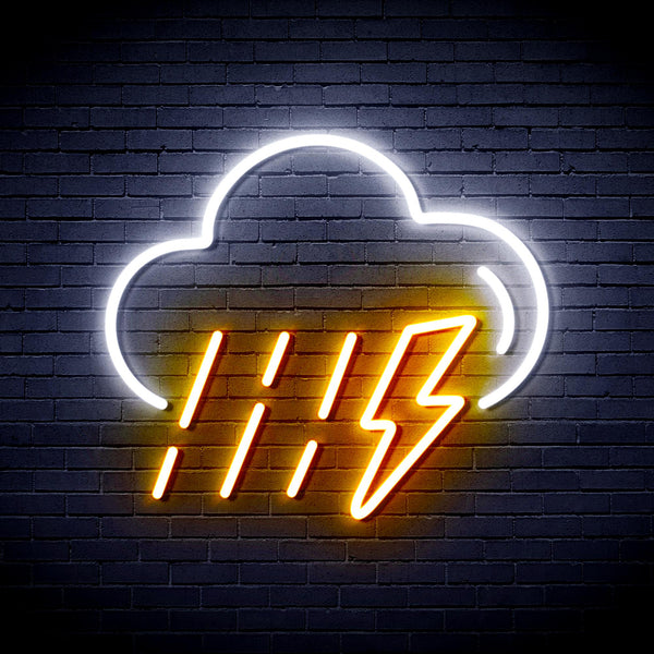 advpro-raining-cloud-with-thunder-ultra-bright-led-neon-sign-fnu0261 - White & Golden Yellow