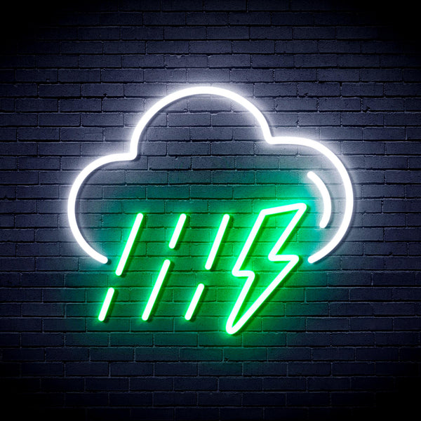 advpro-raining-cloud-with-thunder-ultra-bright-led-neon-sign-fnu0261 - White & Green