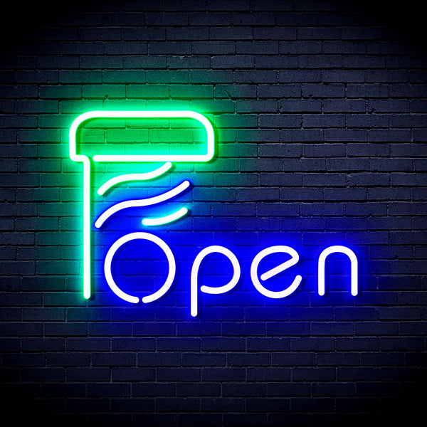 advpro-open-with-barber-pole-ultra-bright-led-neon-sign-fnu0263 - Green & Blue