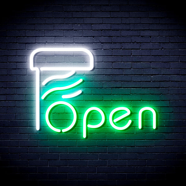 advpro-open-with-barber-pole-ultra-bright-led-neon-sign-fnu0263 - White & Green